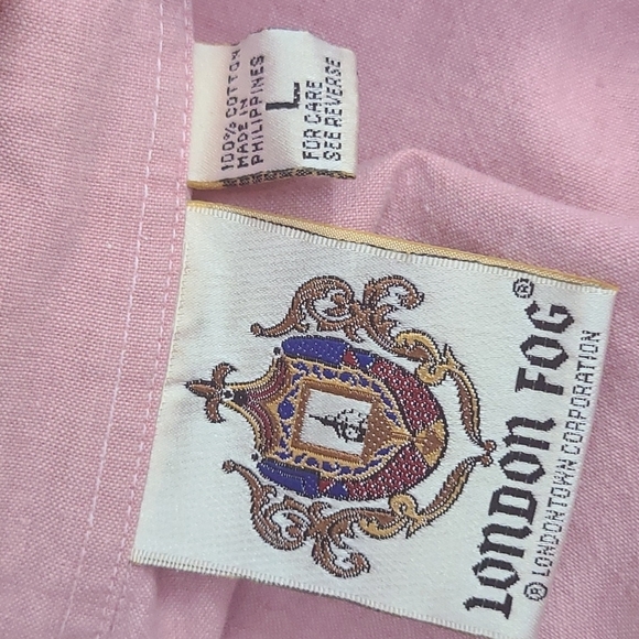 London Fog 100% Cotton Short Sleeve Button Down Pink Sz Large - Picture 3 of 3
